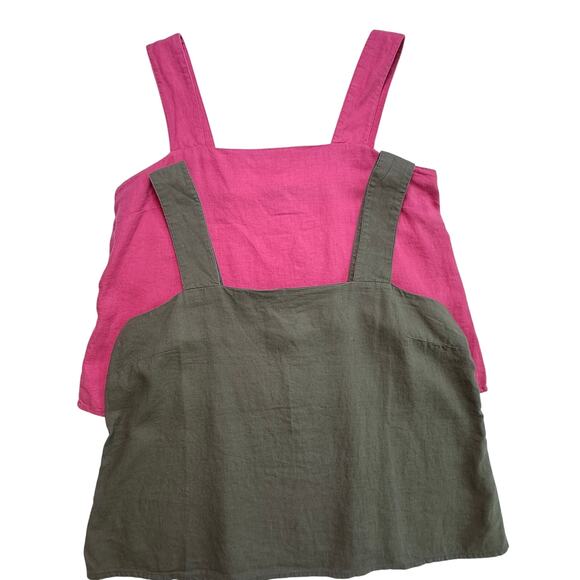 Banana Republic Linen Crop Tops Green and Pink Sleeveless Sz Small Linen Blend - Picture 1 of 13